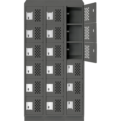 Assembled Lockerettes Clean Line Perforated Economy Lockers, 6 -tier, Bank of 3, 18" x 72" x 12", Steel Cintas