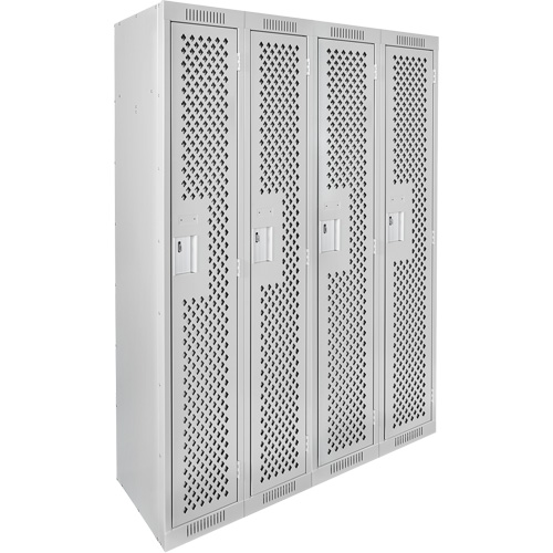 Clean Line Lockers, Bank of 4, 48" x 15" x 72", Steel, Grey, Rivet (Assembled), Perforated Cintas