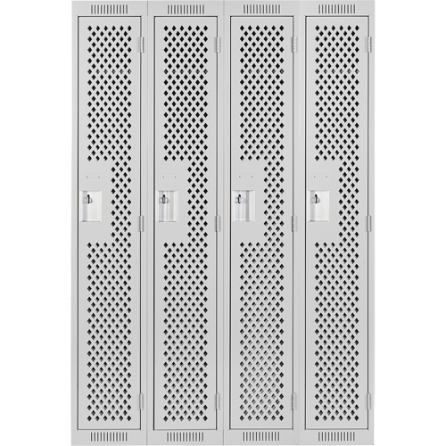 Clean Line Lockers, Bank of 4, 48" x 15" x 72", Steel, Grey, Rivet (Assembled), Perforated Cintas