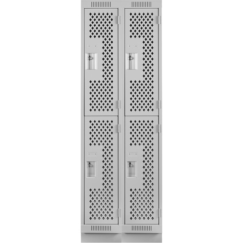 Clean Line Lockers, 2 -tier, Bank of 2, 24" x 12" x 76", Steel, Grey, Rivet (Assembled), Perforated Cintas