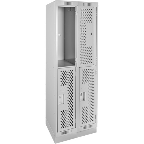 Clean Line Lockers, 2 -tier, Bank of 2, 24" x 12" x 76", Steel, Grey, Rivet (Assembled), Perforated Cintas