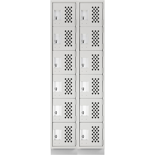 Assembled Lockerettes Clean Line Perforated Economy Lockers, 6 -tier, Bank of 2, 18" x 72" x 12", Steel Cintas