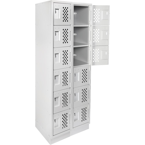 Assembled Lockerettes Clean Line Perforated Economy Lockers, 6 -tier, Bank of 2, 18" x 72" x 12", Steel Cintas