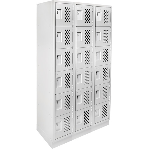 Assembled Lockerettes Clean Line Perforated Economy Lockers, 6 -tier, Bank of 3, 18" x 72" x 12", Steel Cintas