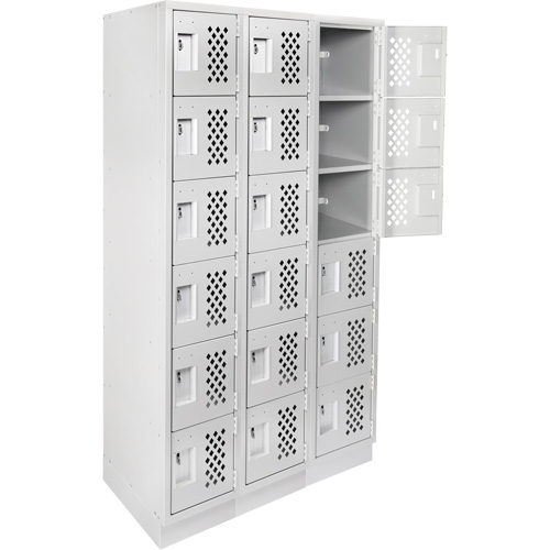 Assembled Lockerettes Clean Line Perforated Economy Lockers, 6 -tier, Bank of 3, 18" x 72" x 12", Steel Cintas