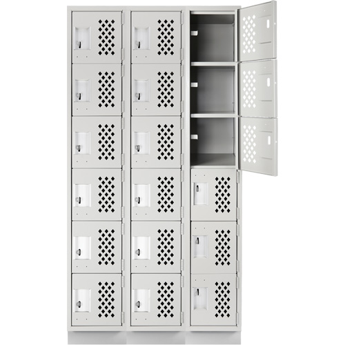 Assembled Lockerettes Clean Line Perforated Economy Lockers, 6 -tier, Bank of 3, 18" x 72" x 12", Steel Cintas