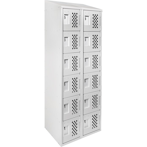 Assembled Lockerettes Clean Line Perforated Economy Lockers, 6 -tier, Bank of 2, 18" x 72" x 12", Steel Cintas