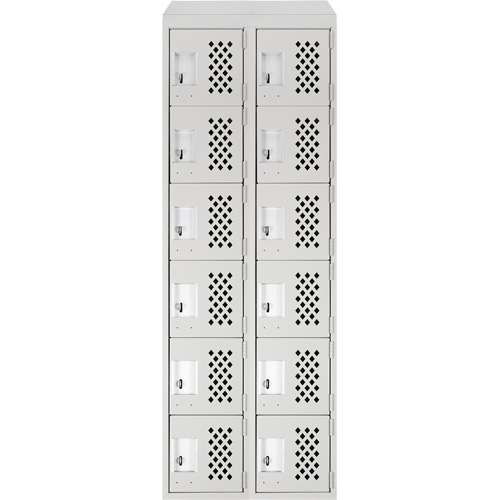 Assembled Lockerettes Clean Line Perforated Economy Lockers, 6 -tier, Bank of 2, 18" x 72" x 12", Steel Cintas