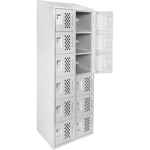 Assembled Lockerettes Clean Line Perforated Economy Lockers, 6 -tier, Bank of 2, 18" x 72" x 12", Steel Cintas