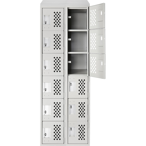 Assembled Lockerettes Clean Line Perforated Economy Lockers, 6 -tier, Bank of 2, 18" x 72" x 12", Steel Cintas