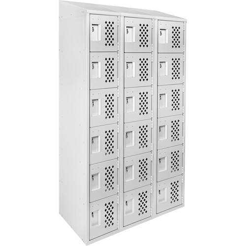 Assembled Lockerettes Clean Line Perforated Economy Lockers, 6 -tier, Bank of 3, 18" x 72" x 12", Steel Cintas