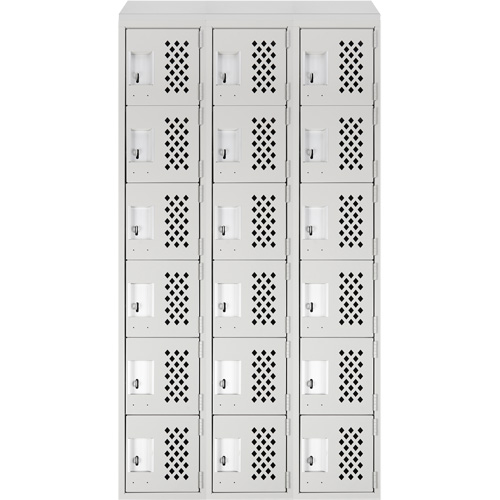 Assembled Lockerettes Clean Line Perforated Economy Lockers, 6 -tier, Bank of 3, 18" x 72" x 12", Steel Cintas