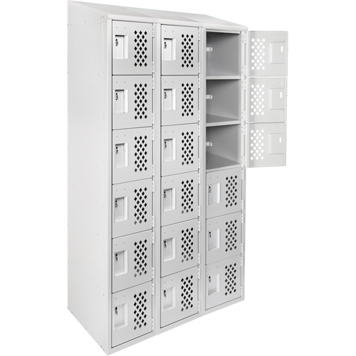 Assembled Lockerettes Clean Line Perforated Economy Lockers, 6 -tier, Bank of 3, 18" x 72" x 12", Steel Cintas