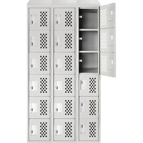 Assembled Lockerettes Clean Line Perforated Economy Lockers, 6 -tier, Bank of 3, 18" x 72" x 12", Steel Cintas
