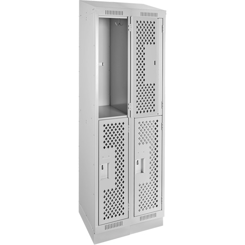 Clean Line Lockers, 2 -tier, Bank of 2, 24" x 15" x 82", Steel, Grey, Rivet (Assembled), Perforated Cintas