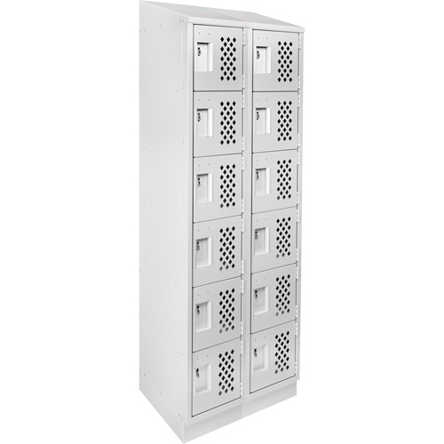 Assembled Lockerettes Clean Line Perforated Economy Lockers, 6 -tier, Bank of 2, 18" x 72" x 12", Steel Cintas
