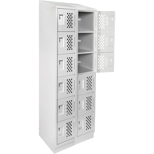 Assembled Lockerettes Clean Line Perforated Economy Lockers, 6 -tier, Bank of 2, 18" x 72" x 12", Steel Cintas