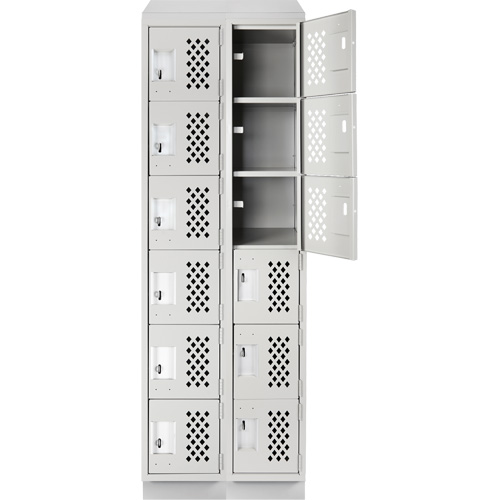 Assembled Lockerettes Clean Line Perforated Economy Lockers, 6 -tier, Bank of 2, 18" x 72" x 12", Steel Cintas