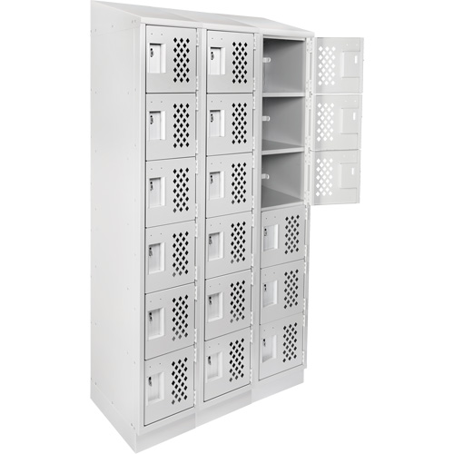 Assembled Lockerettes Clean Line Perforated Economy Lockers, 6 -tier, Bank of 3, 18" x 72" x 12", Steel Cintas