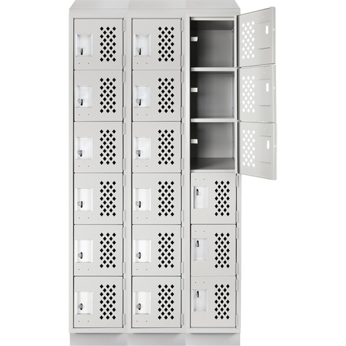 Assembled Lockerettes Clean Line Perforated Economy Lockers, 6 -tier, Bank of 3, 18" x 72" x 12", Steel Cintas