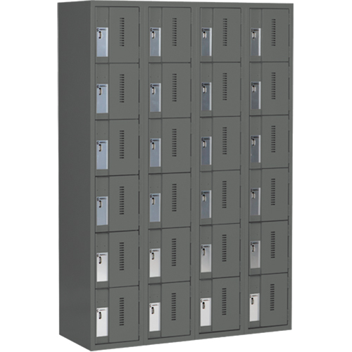Concorde Heavy-Duty Lockers, 6 -tier, Bank of 4, 48" x 18" x 72", Steel, Charcoal, Welded (Assembled) Cintas