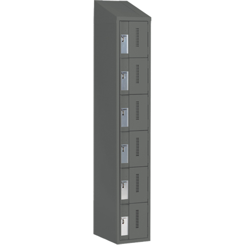 Concorde Heavy-Duty Lockers, 6 -tier, 12" x 18" x 78", Steel, Charcoal, Welded (Assembled) Cintas