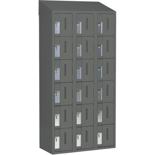 Concorde Heavy-Duty Lockers, 6 -tier, Bank of 3, 36" x 18" x 78", Steel, Charcoal, Welded (Assembled) Cintas