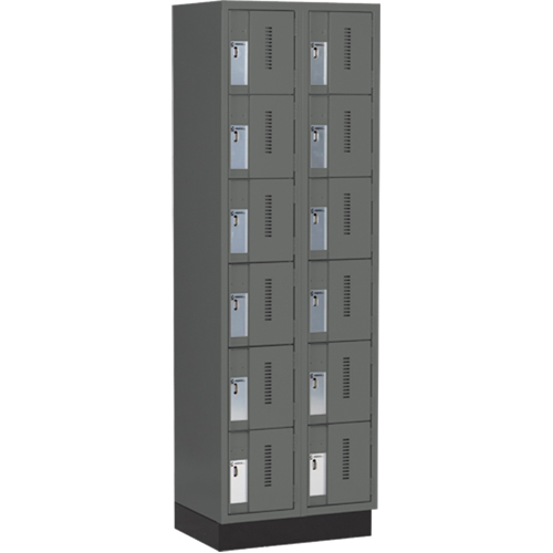 Concorde Heavy-Duty Lockers, 6 -tier, Bank of 2, 24" x 18" x 76", Steel, Charcoal, Welded (Assembled) Cintas