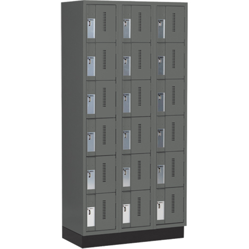 Concorde Heavy-Duty Lockers, 6 -tier, Bank of 3, 36" x 18" x 76", Steel, Charcoal, Welded (Assembled) Cintas