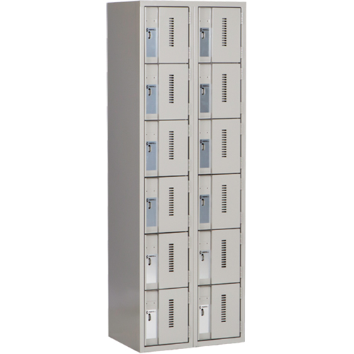 Concorde Heavy-Duty Lockers, 6 -tier, Bank of 2, 24" x 18" x 72", Steel, Grey, Welded (Assembled) Cintas