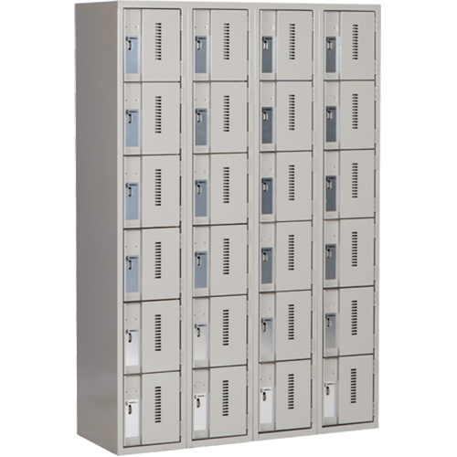 Concorde Heavy-Duty Lockers, 6 -tier, Bank of 4, 48" x 18" x 72", Steel, Grey, Welded (Assembled) Cintas