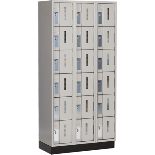 Concorde Heavy-Duty Lockers, 6 -tier, Bank of 3, 36" x 18" x 76", Steel, Grey, Welded (Assembled) Cintas