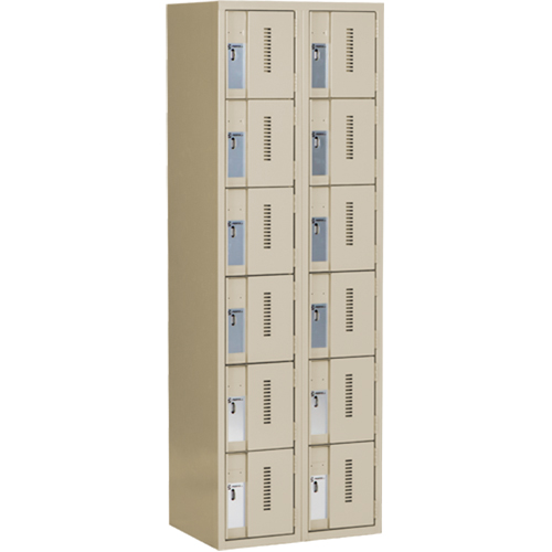 Concorde Heavy-Duty Lockers, 6 -tier, Bank of 2, 24" x 18" x 72", Steel, Beige, Welded (Assembled) Cintas