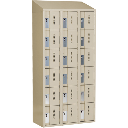 Concorde Heavy-Duty Lockers, 6 -tier, Bank of 3, 36" x 18" x 78", Steel, Beige, Welded (Assembled) Cintas