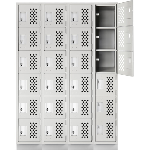 Assembled Clean Line Perforated Economy Lockers, 6 -tier, Bank of 4, 18" x 72" x 12", Steel Cintas