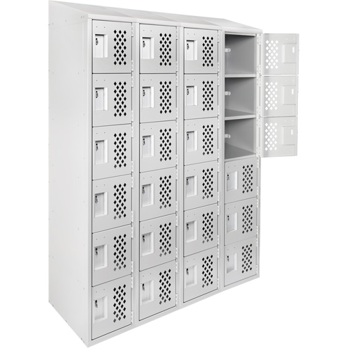Casiers &eacute;conomiques perfor&eacute;s et assembl&eacute;s Clean Line, 6 niveaux, Bloc de 4, 18" x 72" x 12", Acier Cintas
