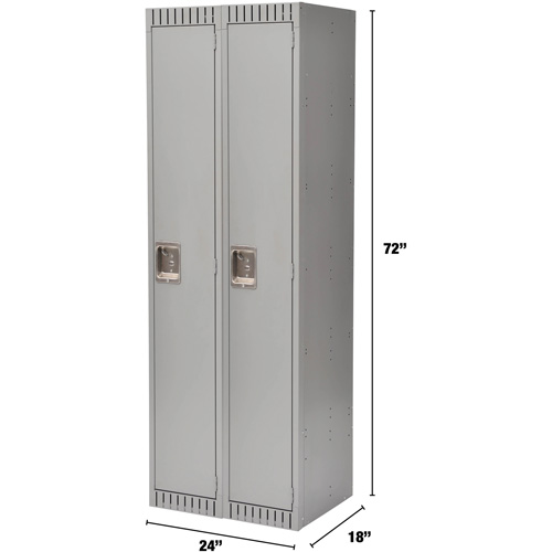Lockers, Bank of 2, 24" x 18" x 72", Steel, Grey, Knocked Down Cintas