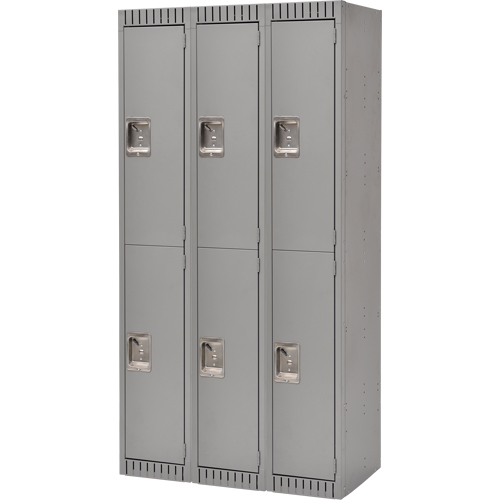 Casiers, 2 niveaux, Bloc de 3, 36" x 18" x 72", Acier, Gris, D&eacute;mont&eacute; Cintas