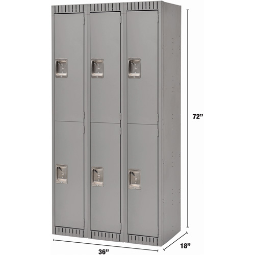 Casiers, 2 niveaux, Bloc de 3, 36" x 18" x 72", Acier, Gris, D&eacute;mont&eacute; Cintas