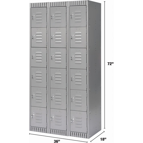 Casiers, 6 niveaux, Bloc de 3, 36" x 18" x 72", Acier, Gris, D&eacute;mont&eacute; Cintas