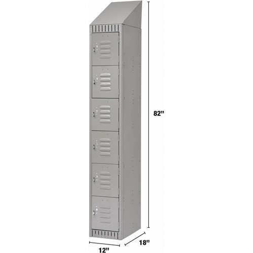 Lockers, 6 -tier, 12" x 18" x 82", Steel, Grey, Knocked Down Cintas