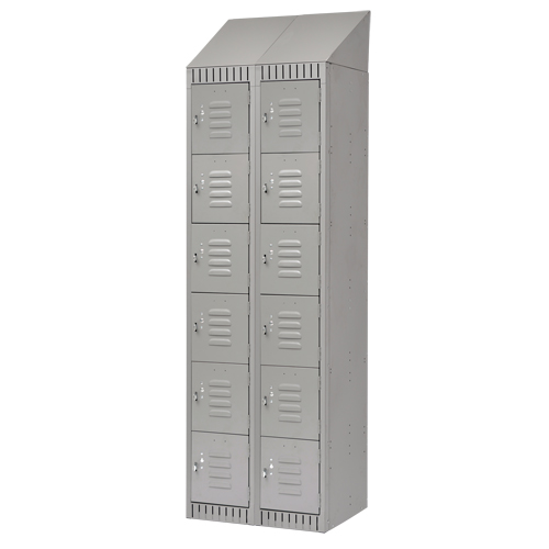 Lockers, 6 -tier, Bank of 2, 24" x 18" x 82", Steel, Grey, Knocked Down Cintas