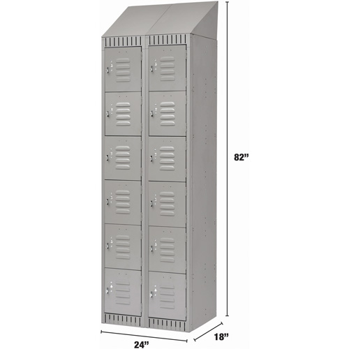 Lockers, 6 -tier, Bank of 2, 24" x 18" x 82", Steel, Grey, Knocked Down Cintas
