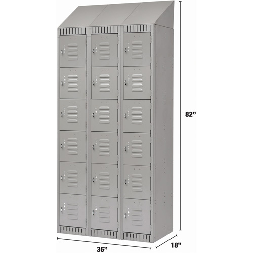 Lockers, 6 -tier, Bank of 3, 36" x 18" x 82", Steel, Grey, Knocked Down Cintas