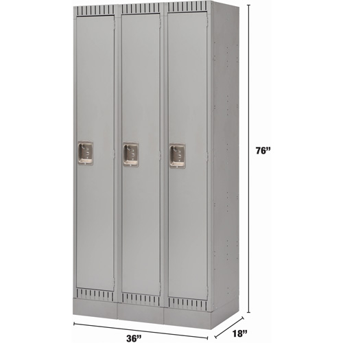 Lockers, Bank of 3, 36" x 18" x 76", Steel, Grey, Knocked Down Cintas