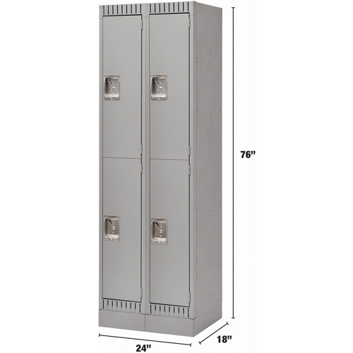 Lockers, 2 -tier, Bank of 2, 24" x 18" x 76", Steel, Grey, Knocked Down Cintas