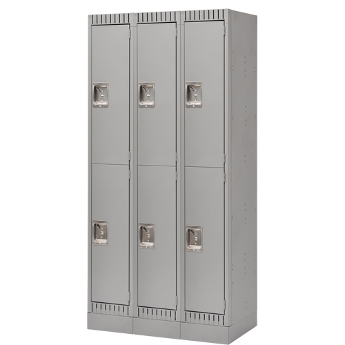 Assembled Lockers, 2 -tier, Bank of 3, 36" x 18" x 72", Steel, Grey, Rivet (Assembled) Cintas