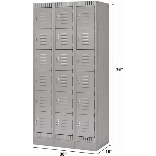 Casiers, 6 niveaux, Bloc de 3, 36" x 18" x 76", Acier, Gris, D&eacute;mont&eacute; Cintas