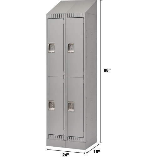 Lockers, 2 -tier, Bank of 2, 24" x 18" x 86", Steel, Grey, Knocked Down Cintas