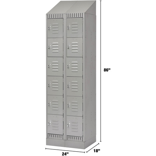 Lockers, 6 -tier, Bank of 2, 24" x 18" x 86", Steel, Grey, Knocked Down Cintas